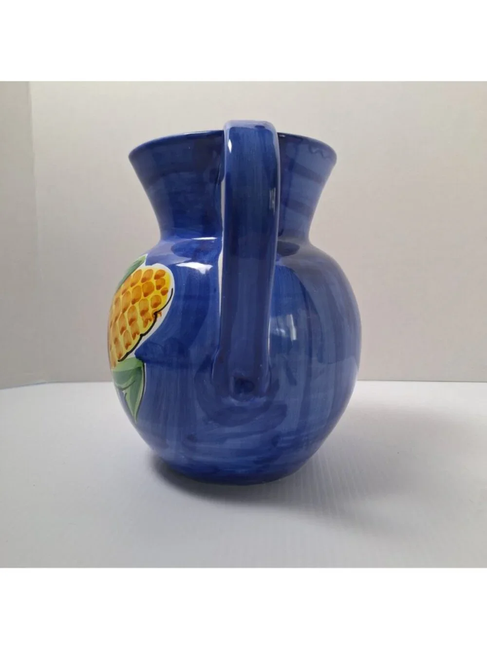 PIER 1 HANDPAINTED ITALIAN CERAMIC PITCHER/JUG VIBRANT COLORS VEGETABLE PATTERN